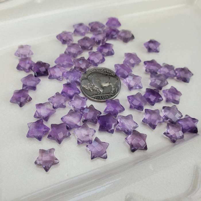 Amethyst Faceted Stars, drilled 10mm