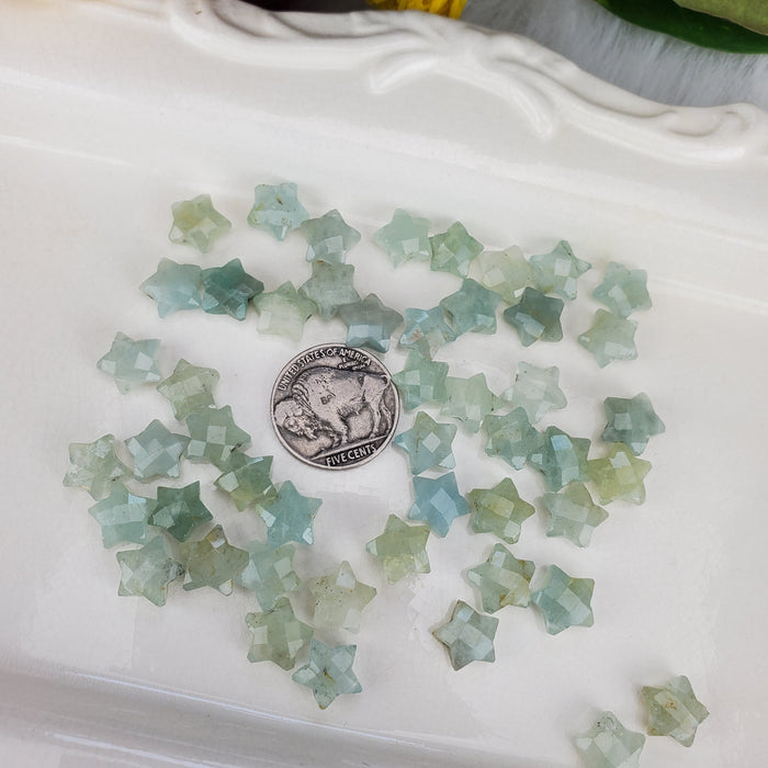 Aquamarine Faceted Stars, drilled 10mm