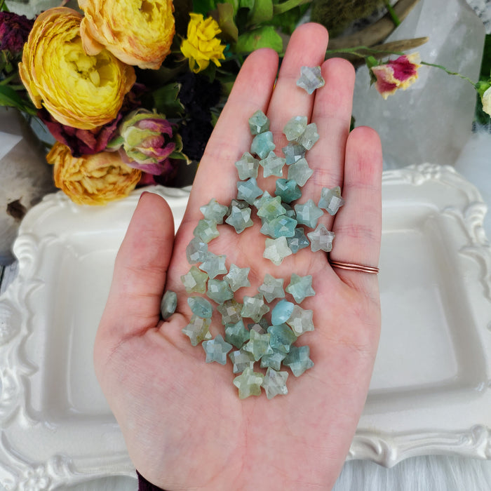 Aquamarine Faceted Stars, drilled 10mm