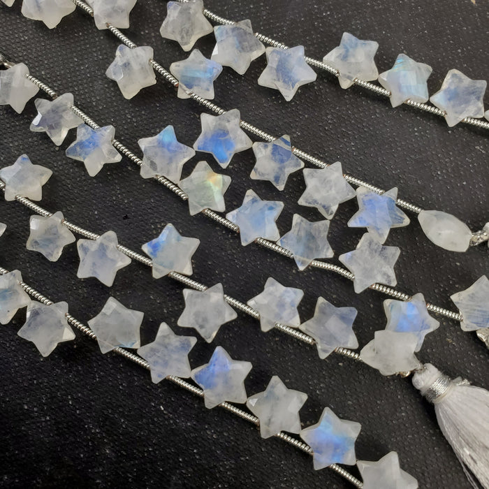 Faceted Moonstone Stars, drilled 10mm