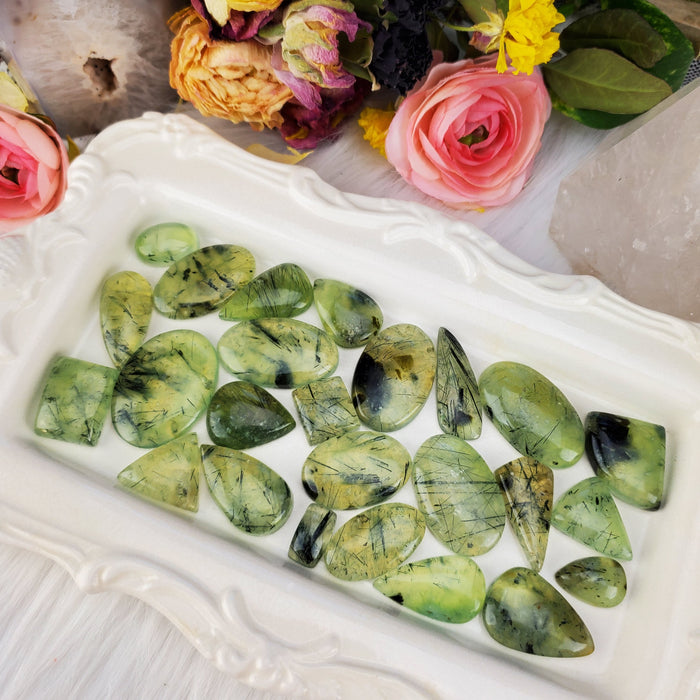 Prehnite with Epidote Free-Form Cabochons