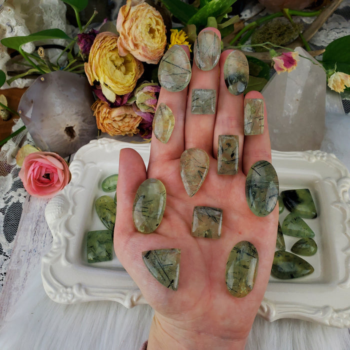 Prehnite with Epidote Free-Form Cabochons