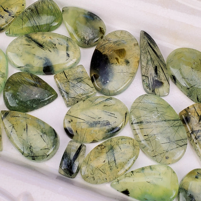 Prehnite with Epidote Free-Form Cabochons