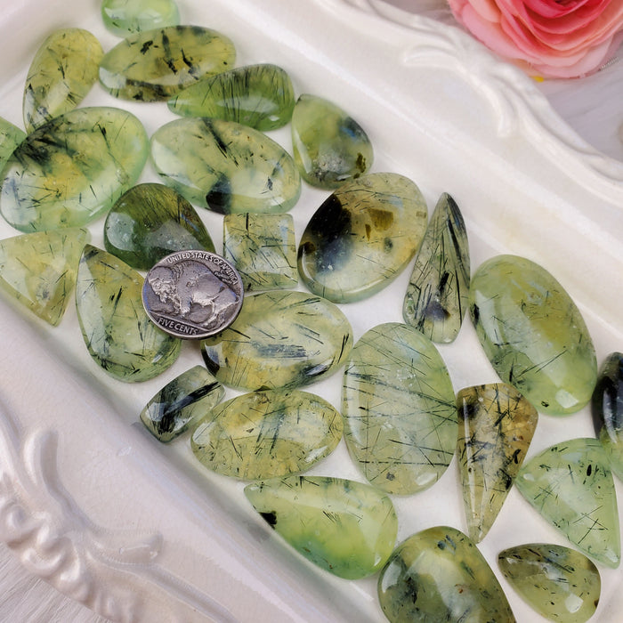 Prehnite with Epidote Free-Form Cabochons