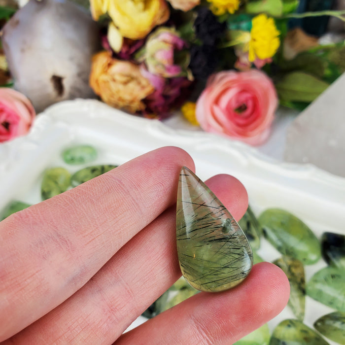 Prehnite with Epidote Free-Form Cabochons