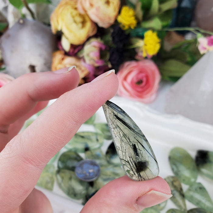 Prehnite with Epidote Free-Form Cabochons