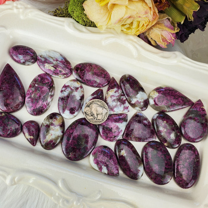 Rubellite in Quartz Cabochons