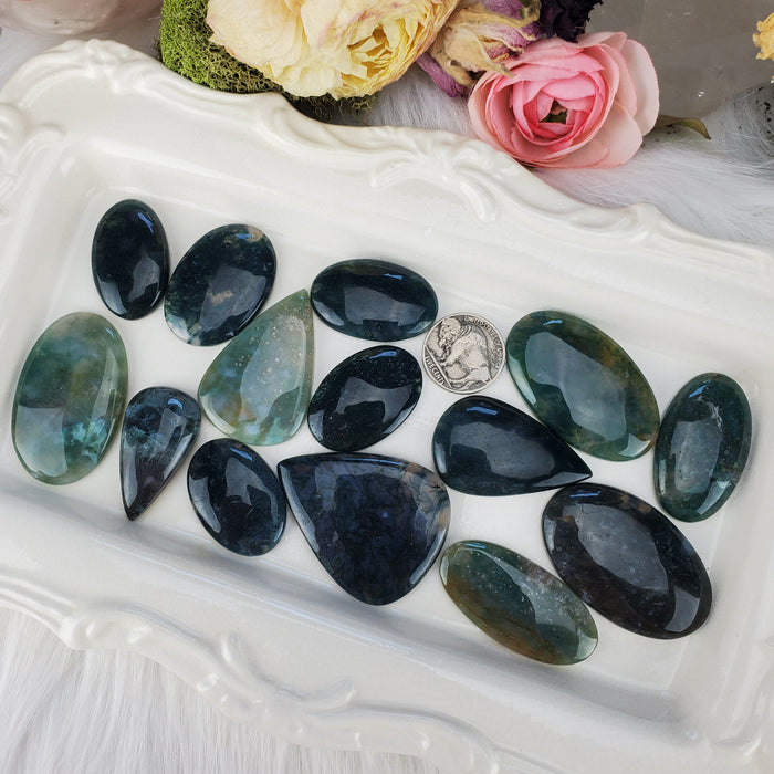 Moss Agate Cabochons, green