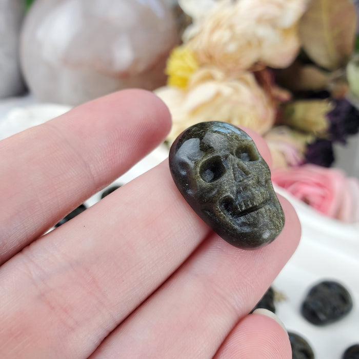 Gold Sheen Obsidian Skull Carving Cabochons