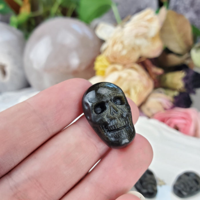 Gold Sheen Obsidian Skull Carving Cabochons