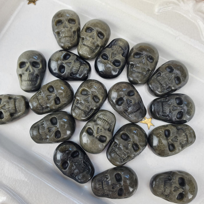 Gold Sheen Obsidian Skull Carving Cabochons