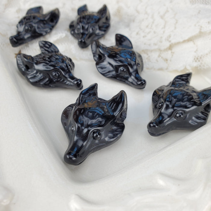 Obsidian Wolf Head Drilled Pendant