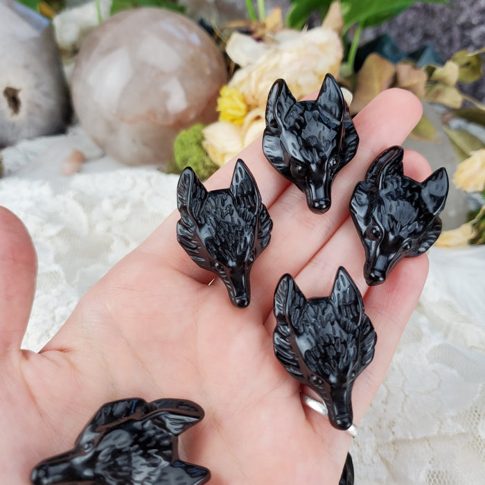 Obsidian Wolf Head Drilled Pendant