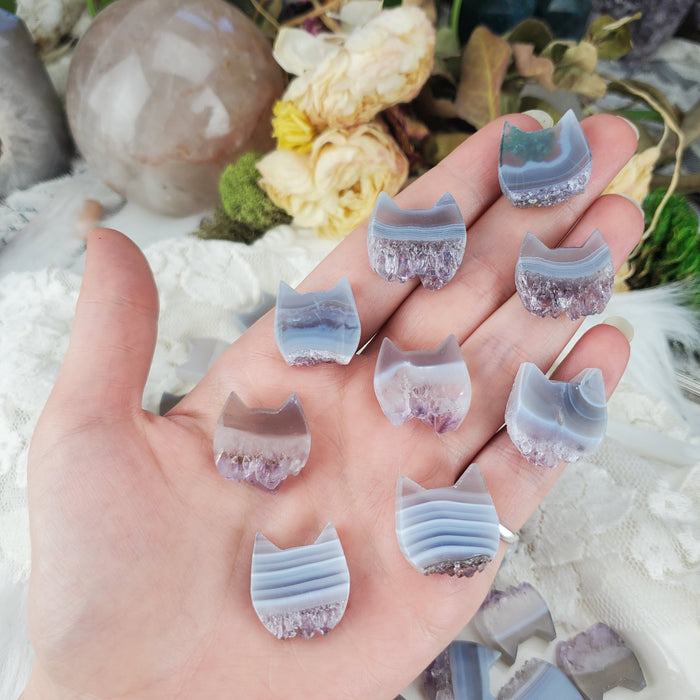 Amethyst, Quartz, and Agate Cat Heads, Small