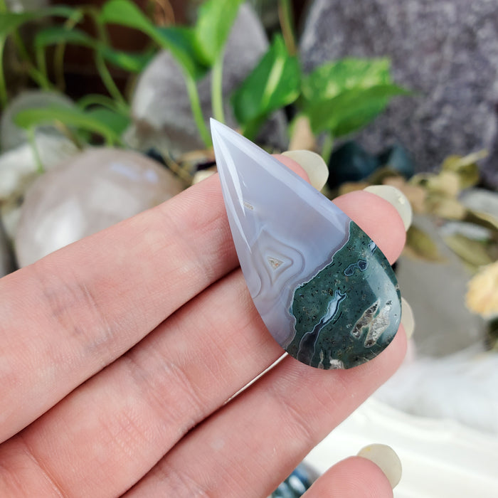 Moss Agate Teardrop Cabochons, Blue/Grey