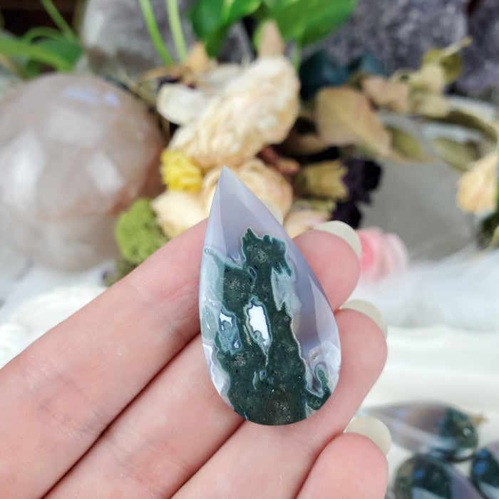 Moss Agate Teardrop Cabochons, Blue/Grey