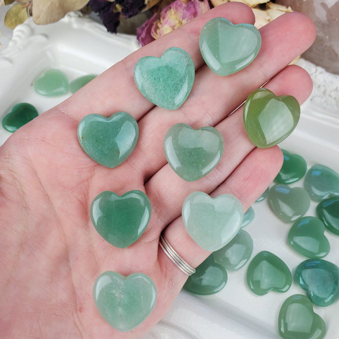 Green Aventurine Quartz Hearts, Mini