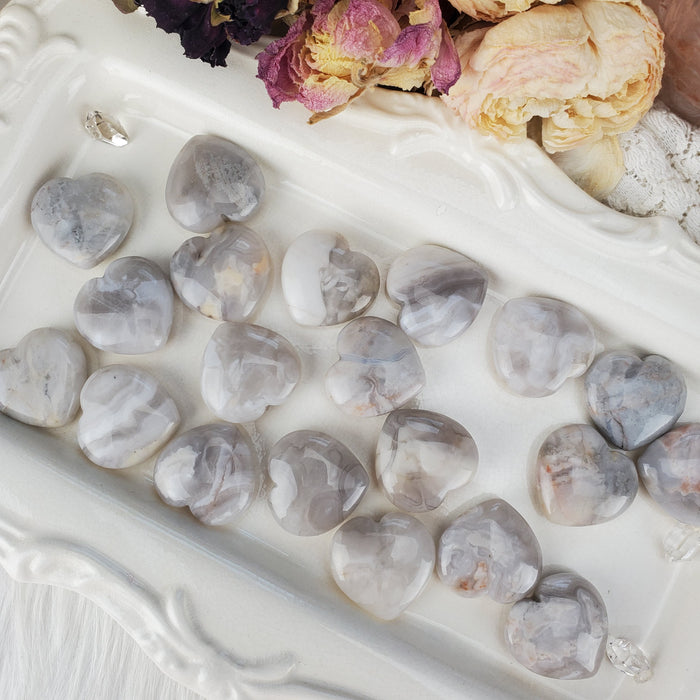 Grey Agate Hearts, 1''