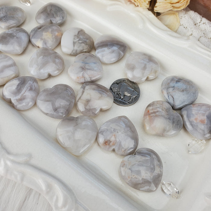 Grey Agate Hearts, 1''