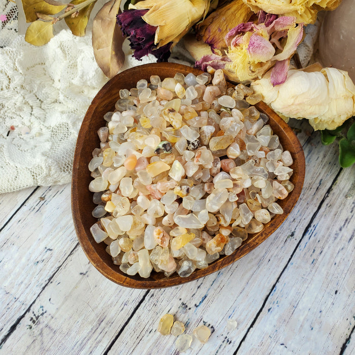 Flower Agate Chips, 50 gram bags