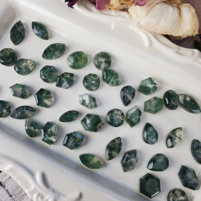 Moss Agate and Quartz Doublet Cabochons