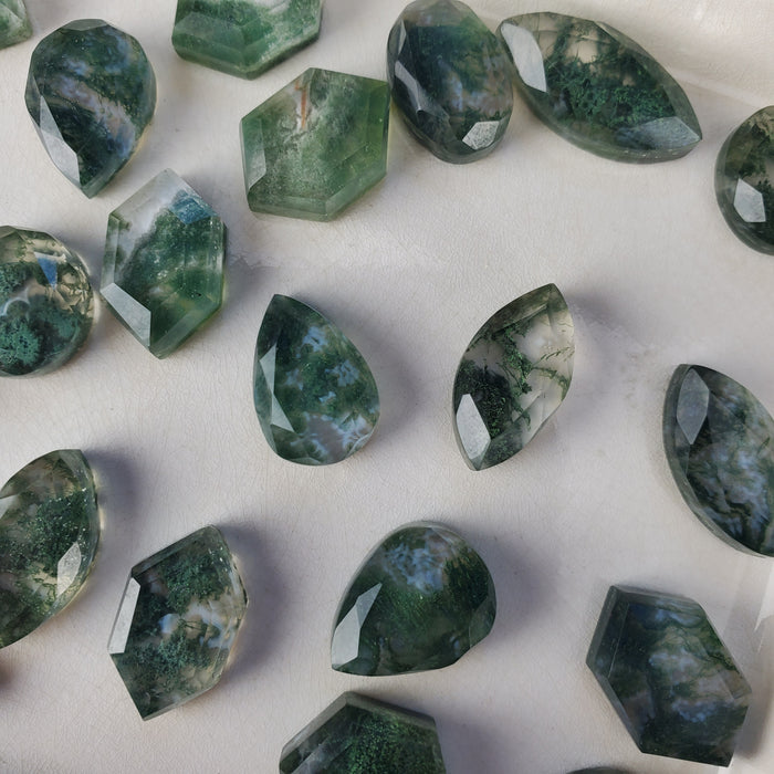 Moss Agate and Quartz Doublet Cabochons