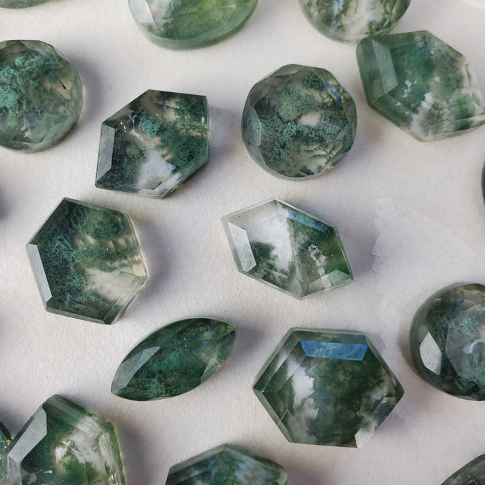 Moss Agate and Quartz Doublet Cabochons