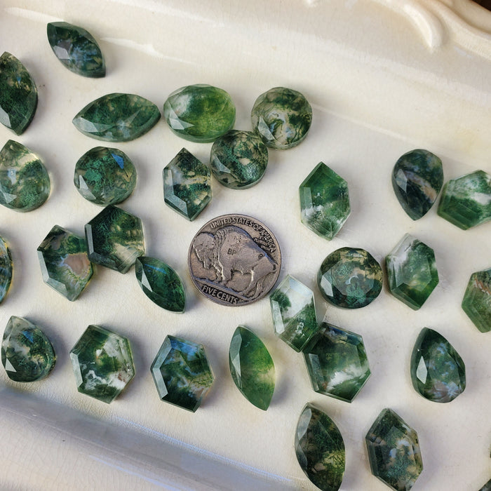 Moss Agate and Quartz Doublet Cabochons