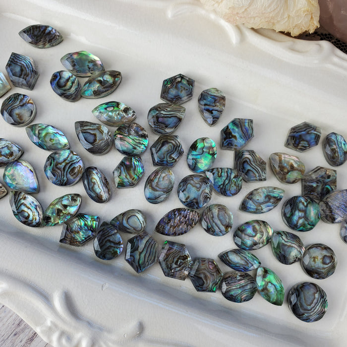 Abalone and Quartz Doublet Cabochons, Step Cut