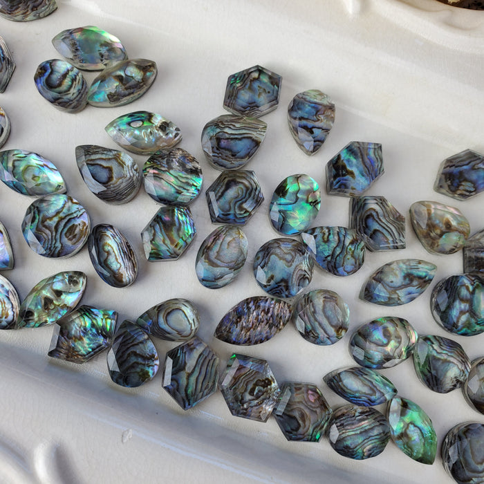 Abalone and Quartz Doublet Cabochons, Step Cut