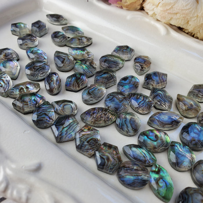 Abalone and Quartz Doublet Cabochons, Step Cut