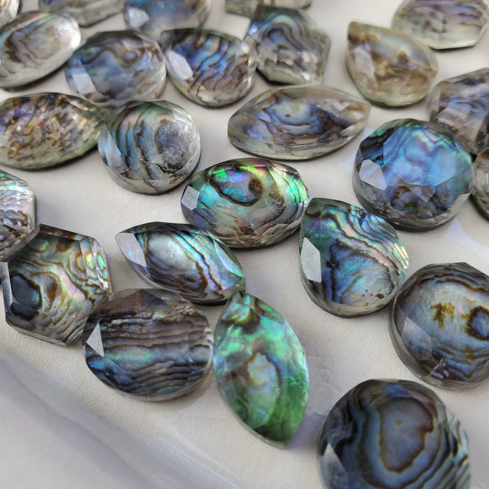 Abalone and Quartz Doublet Cabochons, Step Cut