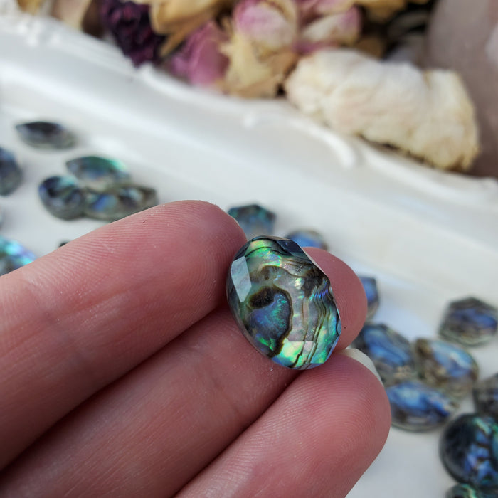 Abalone and Quartz Doublet Cabochons, Step Cut