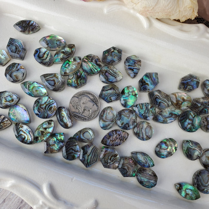 Abalone and Quartz Doublet Cabochons, Step Cut