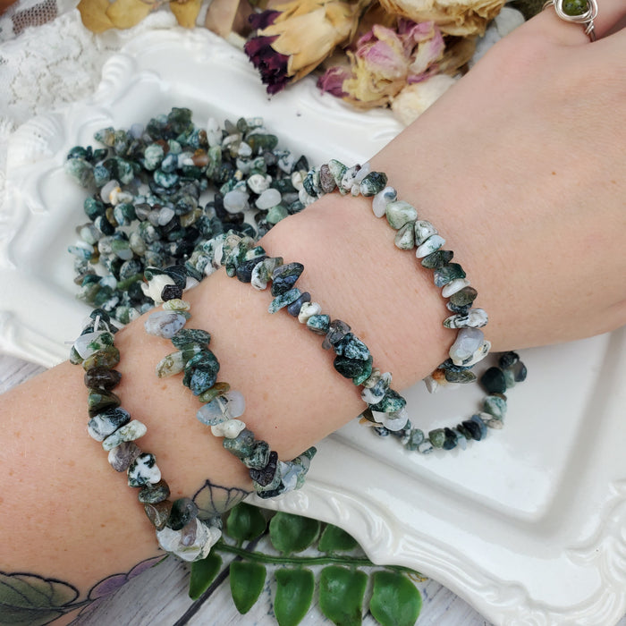 Moss Agate Chip Bracelets