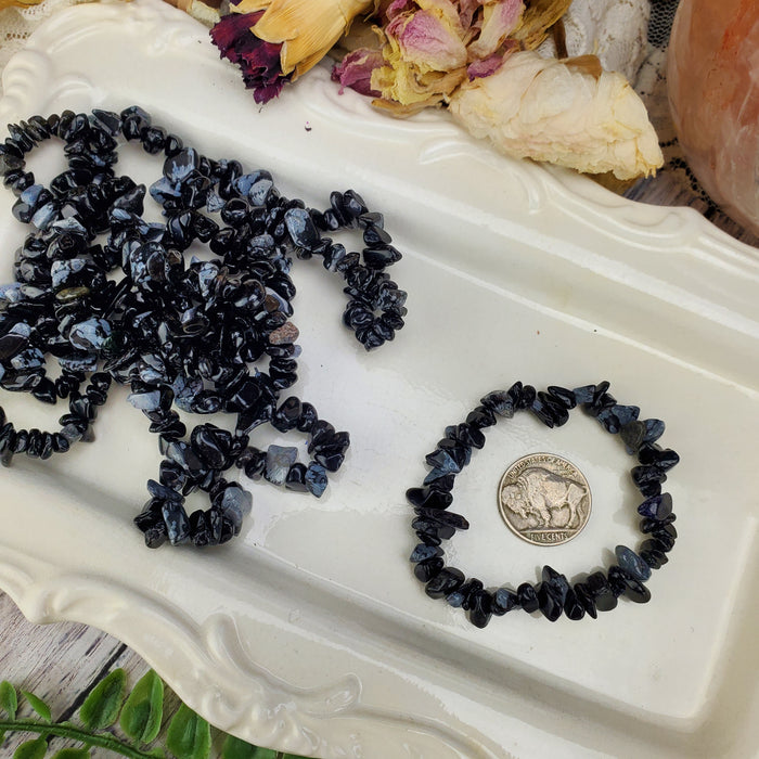 Snowflake Obsidian Chip Bracelets