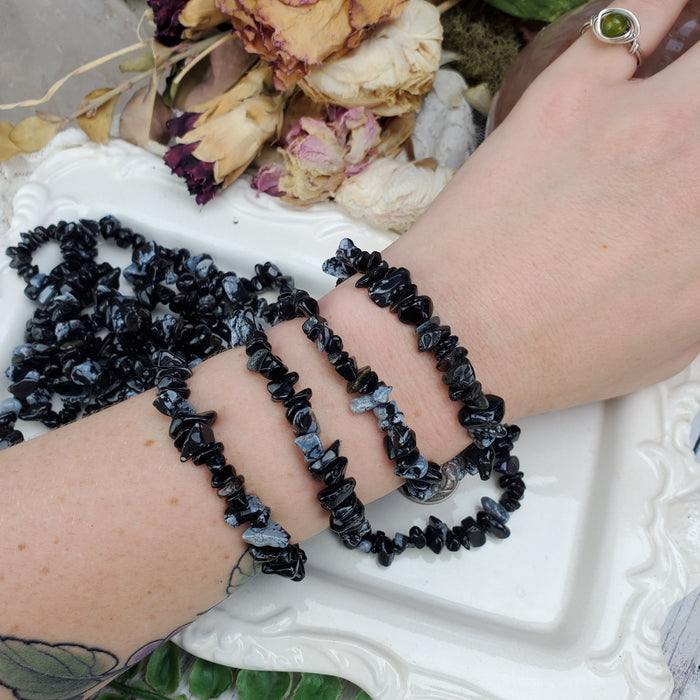 Snowflake Obsidian Chip Bracelets