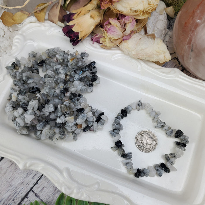 Black Rutilated Quartz Chip Bracelets