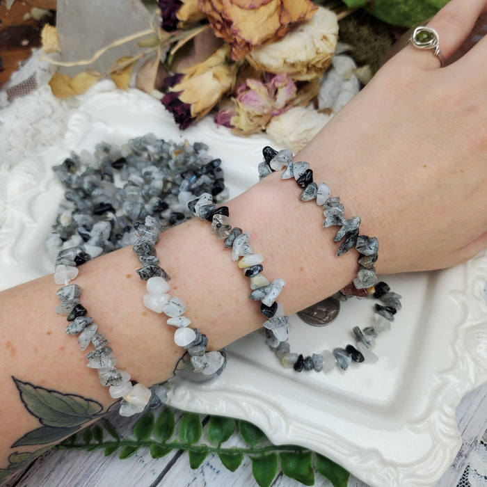 Black Rutilated Quartz Chip Bracelets