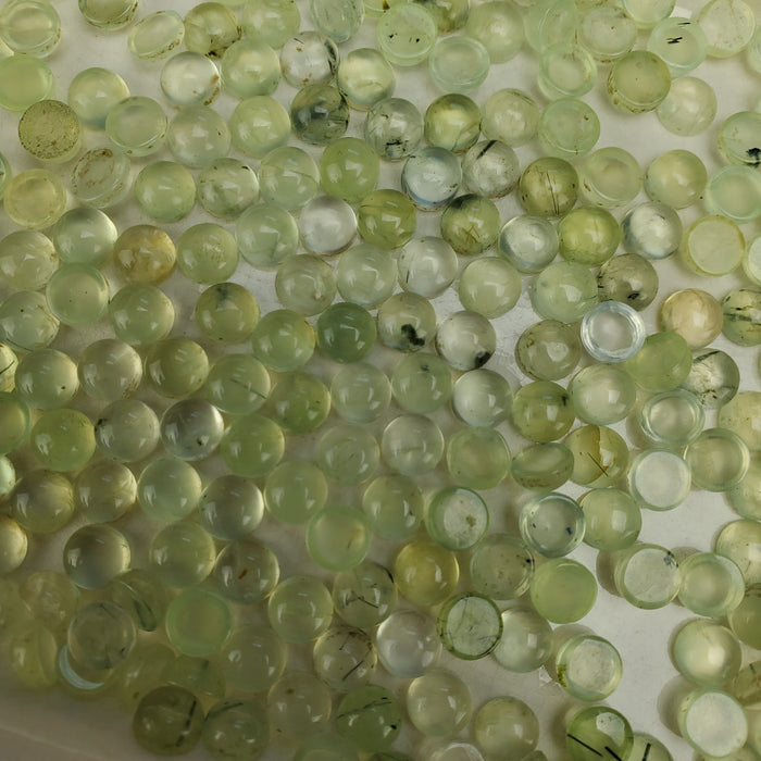 Prehnite and Epidote, 6mm Round Cabochons