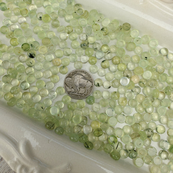 Prehnite and Epidote, 6mm Round Cabochons