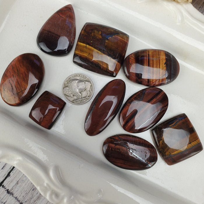 Red Tigers Eye Cabochons, 100 gram bags