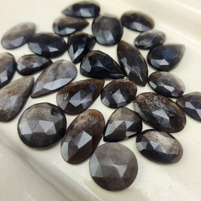 Silver Sheen Obsidian Rose Cut Cabochons