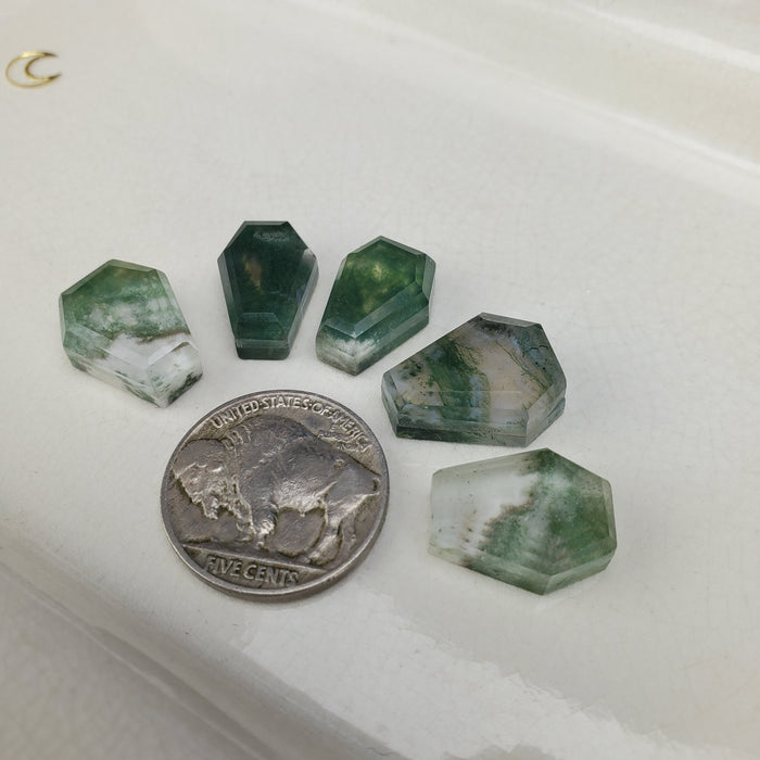 Moss Agate and Quartz Doublet Coffins