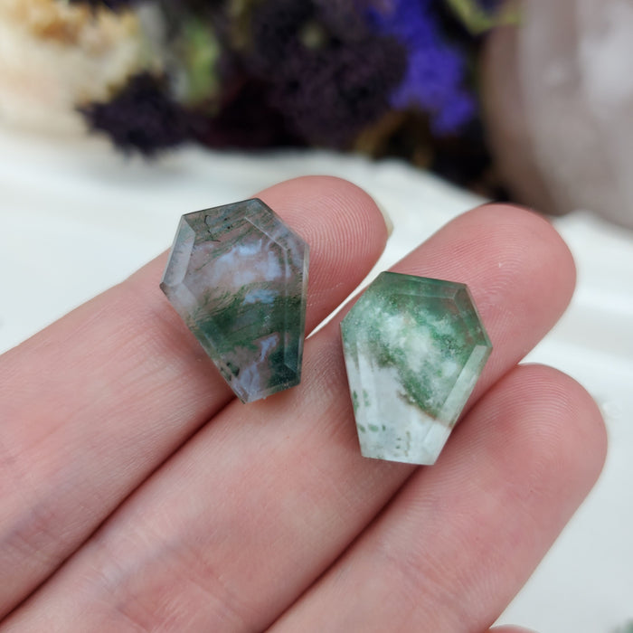 Moss Agate and Quartz Doublet Coffins