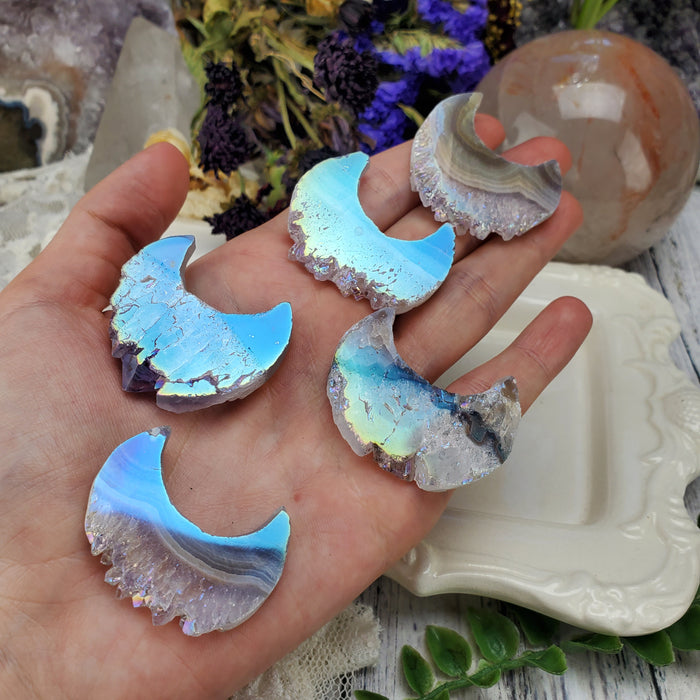 Amethyst and Agate Aura Crescent Moons, Large