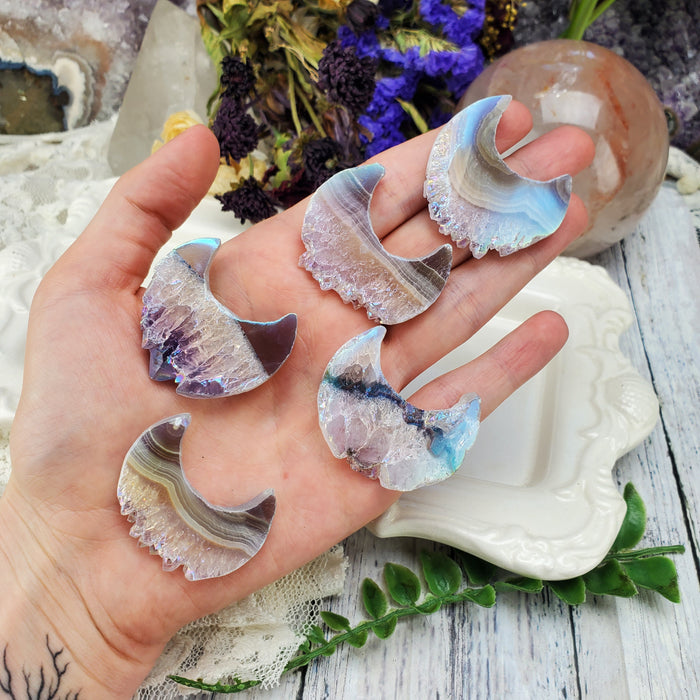 Amethyst and Agate Aura Crescent Moons, Large