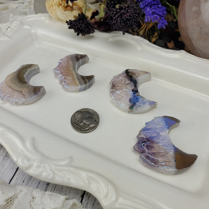 Amethyst and Agate Aura Crescent Moons, Large