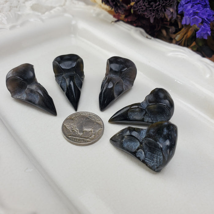 Silver & Gold Sheen Obsidian Raven Skull