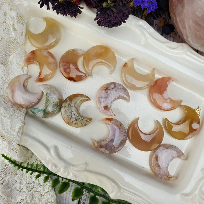 Flower Agate Crescent Moons